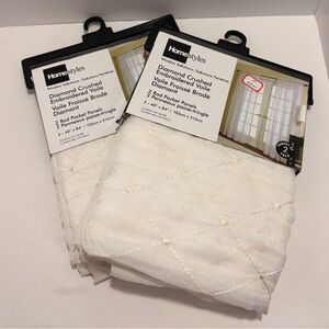White Diamond Crushed Embroidered Voile Curtain Panels - 2 Panels 2 Sets